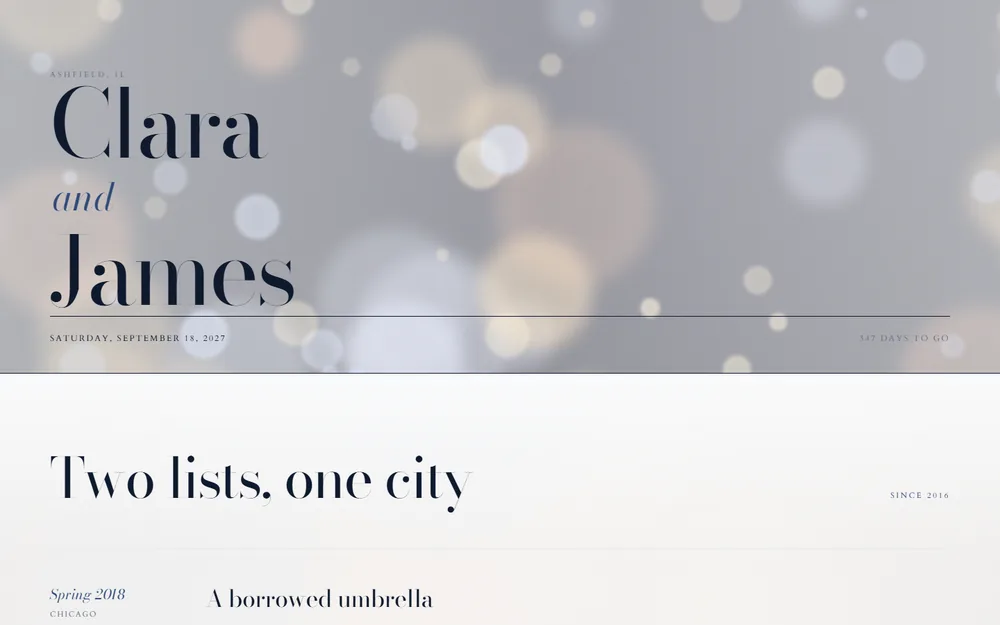 Marquee design: sample names in oversized display type over city lights in slate blue